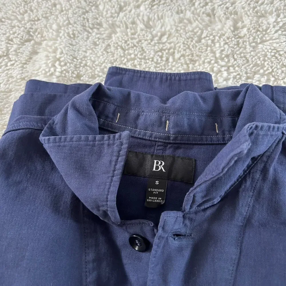 Banana Republic Men Sz S Navy Linen Long Sleeve Button Up Resort Preppy Beach